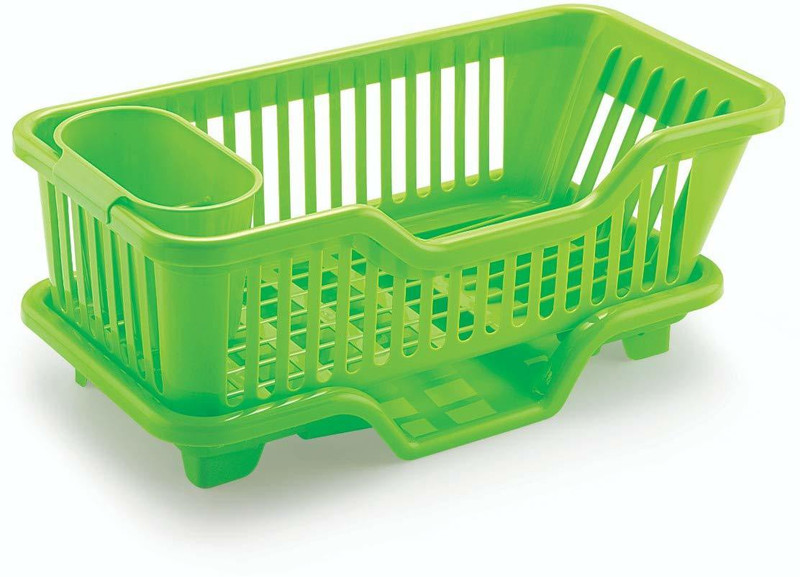 panchhi store 3-in-1 Plastic Kitchen Sink Dish Drainer and Drying Rack Washing Basket with Removable Tray The Washing Holder Basket Organizer (Green) Plastic Kitchen Rack(Green)