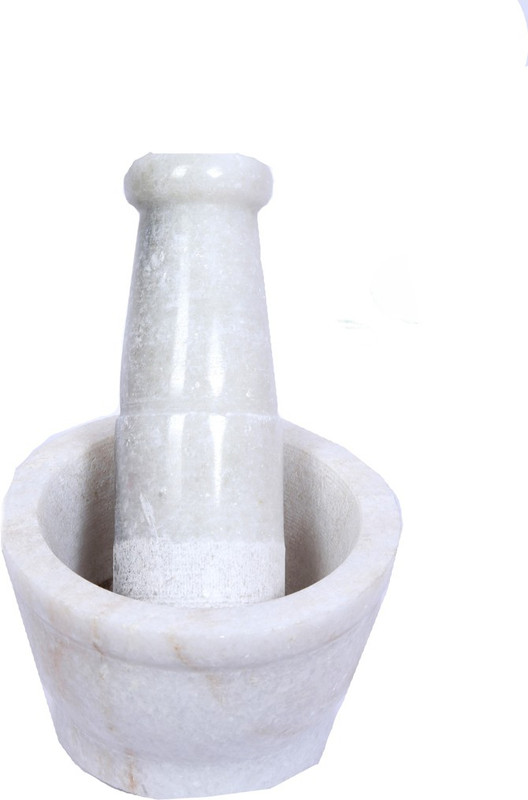 primium marble White Mortar Pestle , White Stone Okhli, Kharad, Mortar and Pestle Set, Imam Dasta - 4 Inch Marble Masher(Pack of 1)