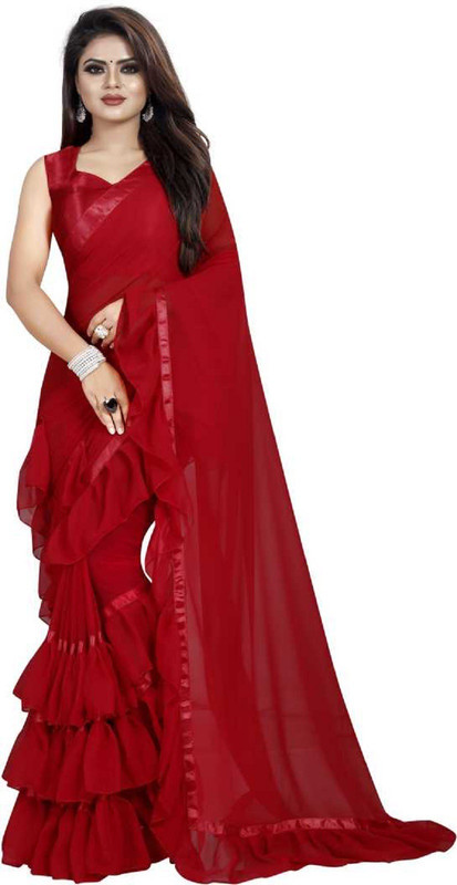 impression fab Solid Fashion Georgette Saree(Red)