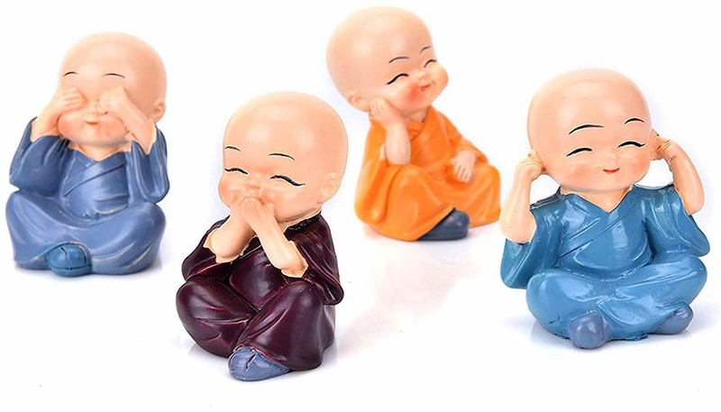 unicorn shoppe Multicolor 4 Monks Buddha Figurines - for Home Decor| Office Decor| Chrismas Decor| Diwali Decor| Vaastu Decor| Fengshui Decorative Showpiece -5.5 cm Decorative Showpiece  -  6 cm(Polyresin, Multicolor)