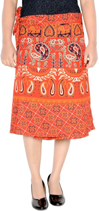Rajvila Wrapskirt Animal Print Women Wrap Around Orange Skirt