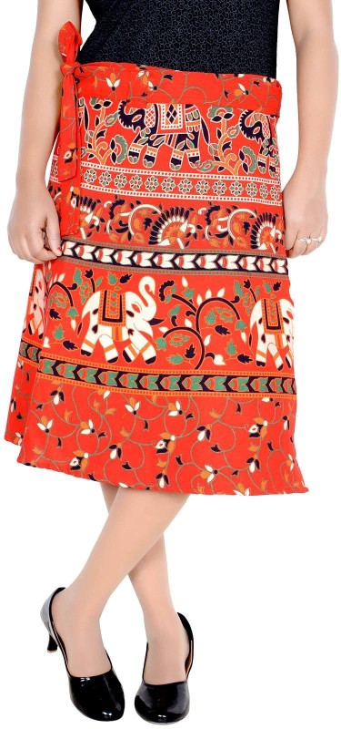 Rajvila Wrapskirt Animal Print Women Wrap Around Orange Skirt