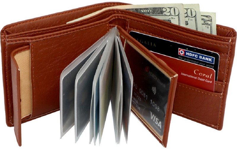 yoze Men Tan Artificial Leather Wallet(9 Card Slots)