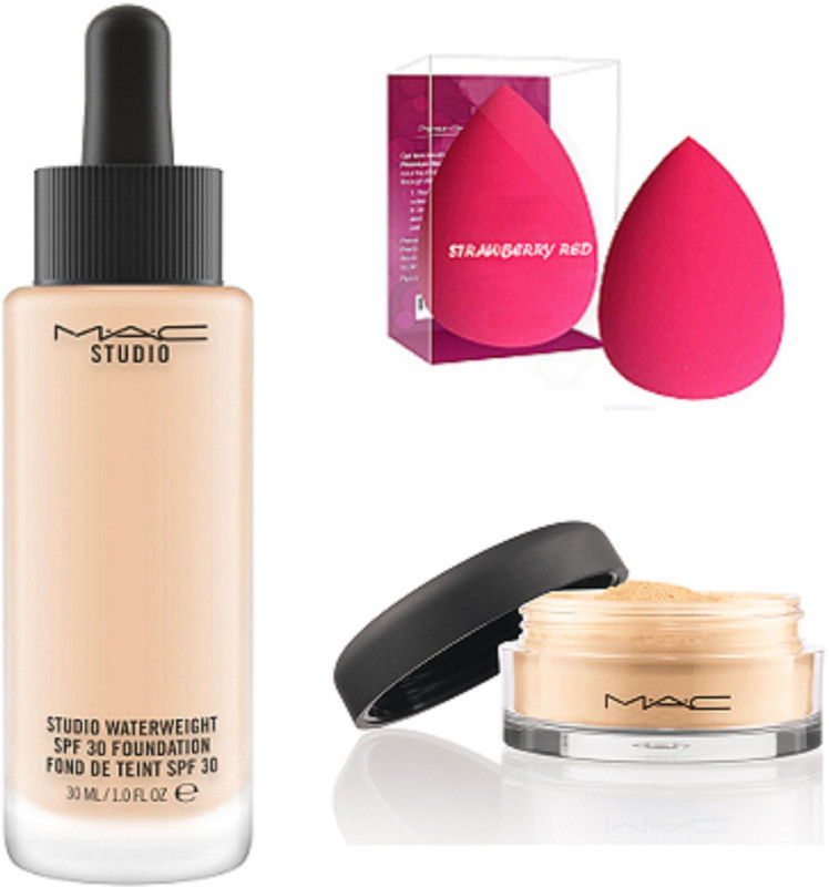 strawberryred sponge puff 2, studio water weight foundation, loose powder(4 Items in the set)