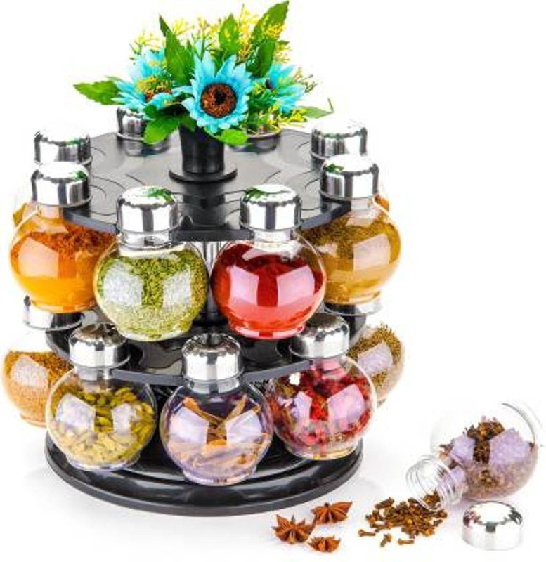 durja Spice Storage, Masala Storage, Masala Box, Spice Box, Masala Rack, Spice Rack, Spice Jar, Spice Container, Masala Container ( Steel Cap) - 250 ml Plastic Spice Container 16 Piece Spice Set(Plastic)