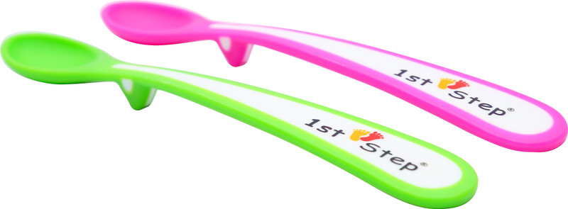 1st Step Soft Tip Spoon (2 pcs Pack) - Food Grade Plastic(Green, Pink)