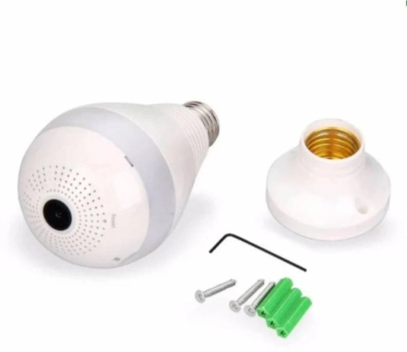 effulgent High Quality P2P WiFi Bulb Shape Fisheye 360° Panoramic Wireless Camera with LED Bulb Light and SD Card Slot (One Year Warranty) Security Camera Security Camera(600 GB, 4 Channel)
