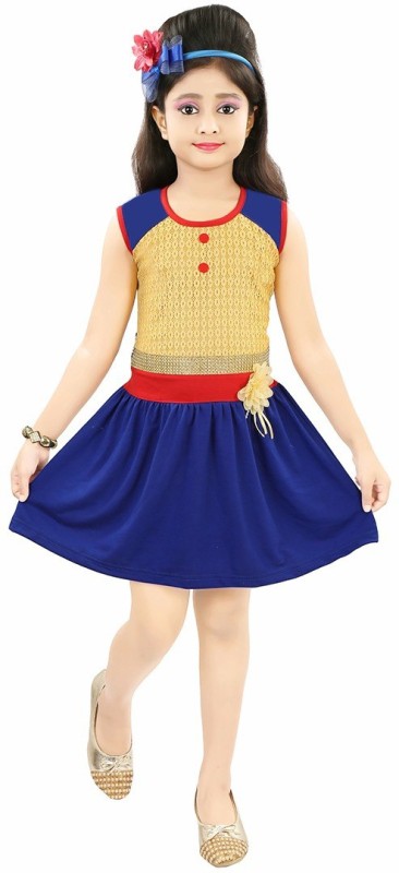 Gkidz Girls Midi/Knee Length Casual Dress(Multicolor, Sleeveless)