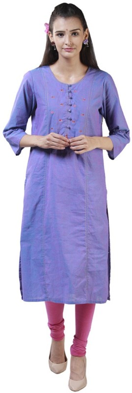 Kalanjali Women Embroidered Straight Kurta(Purple)