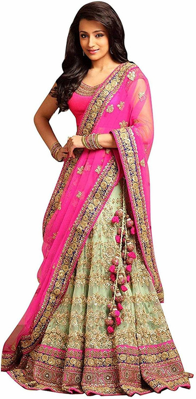 sat creation Embroidered Semi Stitched Lehenga Choli(Pink)