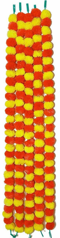 saan Orange, Yellow Marigold Artificial Flower(58 inch, Pack of 5)