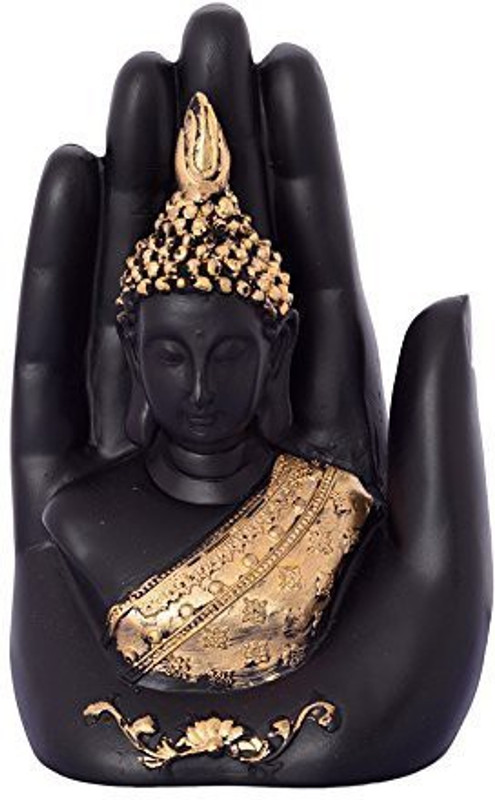 lakshya enterprises Golden Handcrafted Palm Buddha Polyresin Showpiece (12.5 cm x 7.5 cm x 17.5 cm, Black) Decorative Showpiece  -  10 cm(Polyresin, Black, Gold)
