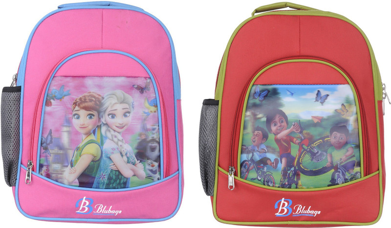 blubags 13 Litre Pink Colour Princess Aana Elsa And shivaa Printed For Kids Boys And Girls (Combo Of 2) School Bag(Red, Pink, 13 L)