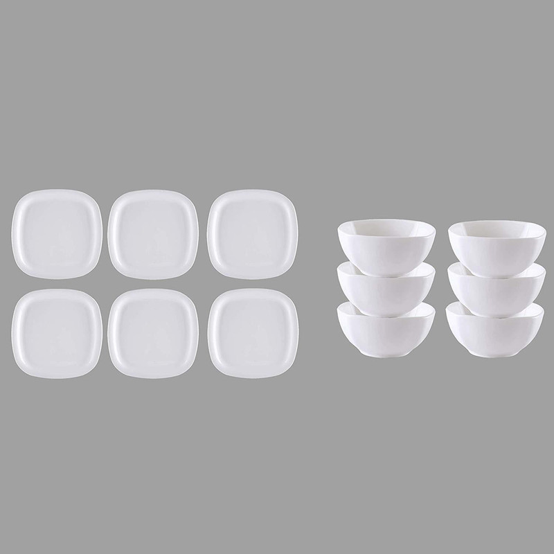 xenith 6Pcs Melamine Square Round Serving Plate & Bowl | 7.5 & 3.25 INCH | White Pack of 6 Dinner Set(Melamin)