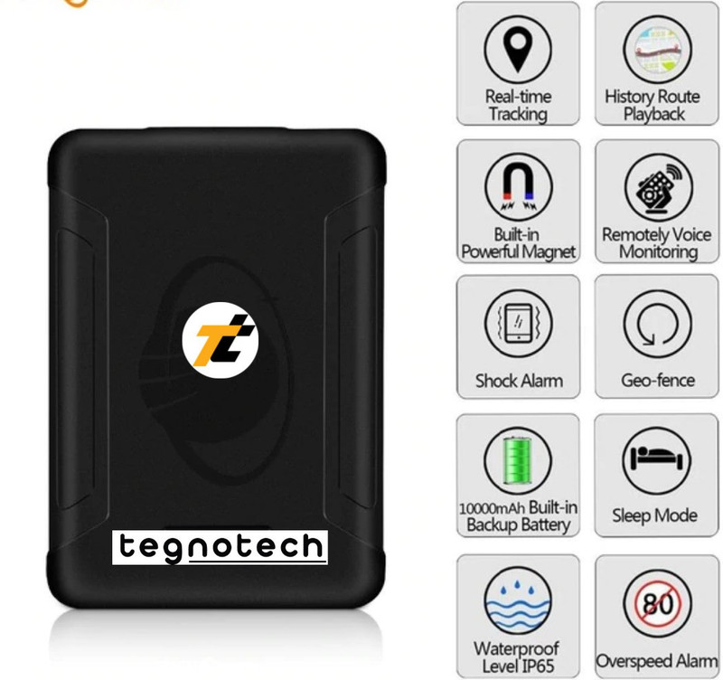 tegnotech Magnetic GPS Tracker Strong Magnet GPS Device with 10000Mah Battery GPS Device(4 Maps, Black)