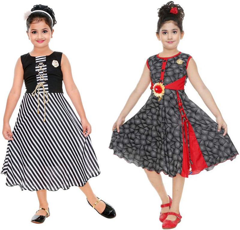 smartbazar Girls Midi/Knee Length Festive/Wedding Dress(Multicolor, Sleeveless)