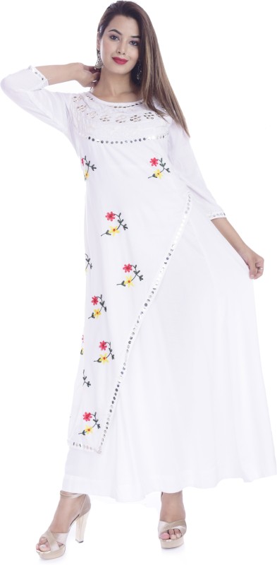 Rubellite Women Embroidered Ethnic Dress Kurta(White)