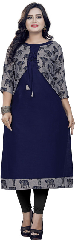 amar tex Festive & Party Animal Print Women Kurti(Dark Blue)