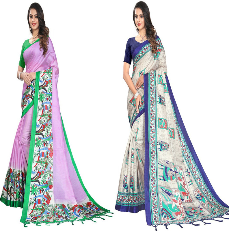 Salooni Animal Print Floral Print Printed Self Design Mysore Silk