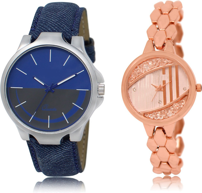 shop in style 24-222 ROSE GOLD AND BLUE DIAL SPECIAL COMBO WATCH NEW ARRIVAL FAST SELLING TRACK DESIGNER WATCH FOR PARTY_PROFESSIONAL_DIWALI_FESTIVAL SPECIAL WATCH FOR MAN _WOMAN Analog Watch  - For Couple