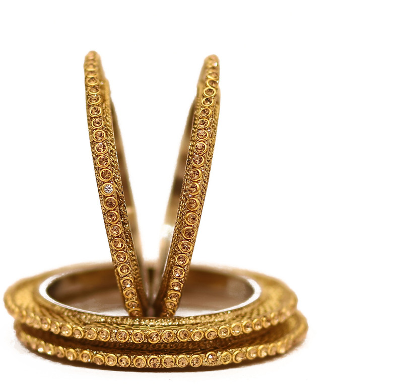 rtm Brass Emerald Gold-plated Bangle Set(Pack of 4)