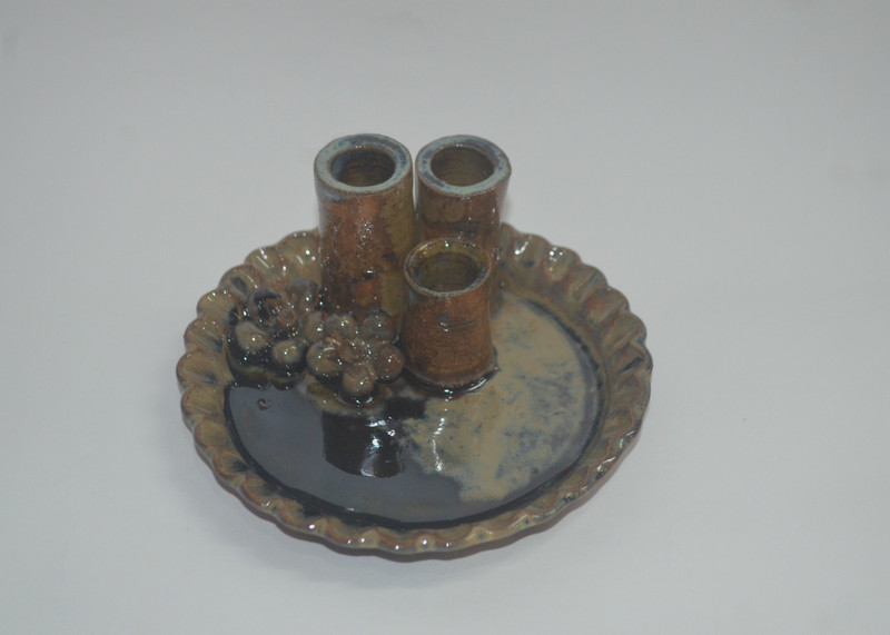 tiny craft station 3 Compartments CERAMIC CERAMIC PEN HOLDER(Brown)