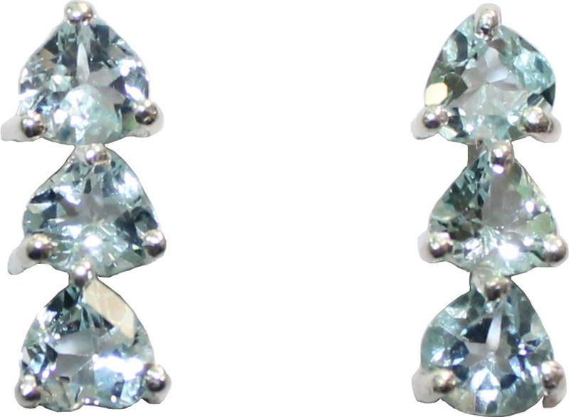 bhanu gems 925 Silver Blue Topaz Aqua Stone earrings Zircon Silver Stud Earring