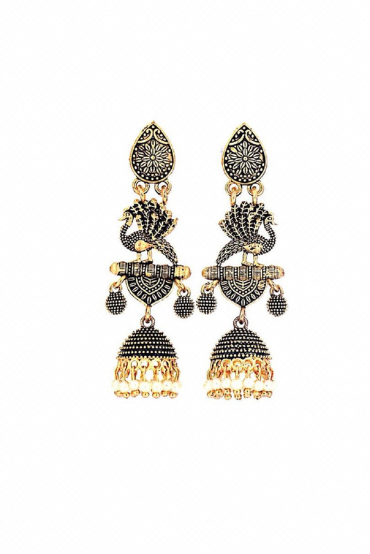 samipna Stylish, Designer Peacock Beads Alloy, Crystal Jhumki Earring