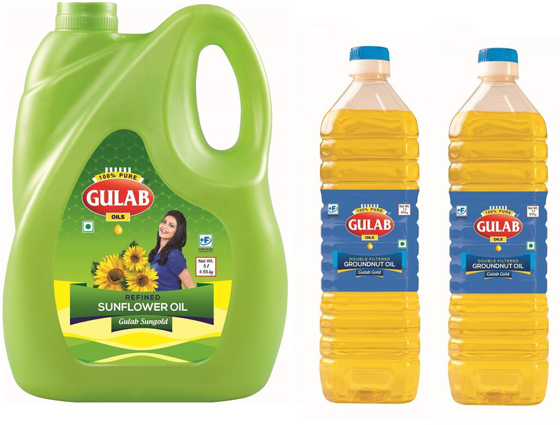gulab oils 1L ground nut2 + 5L REFINED Sunflower Oil Jar(3 x 2.33 L)