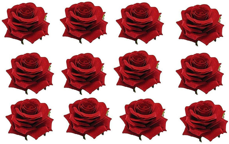 saan Red Rose Hair Flower Clip/Brooch Pin (pack of 12) Braid Extension(Red)