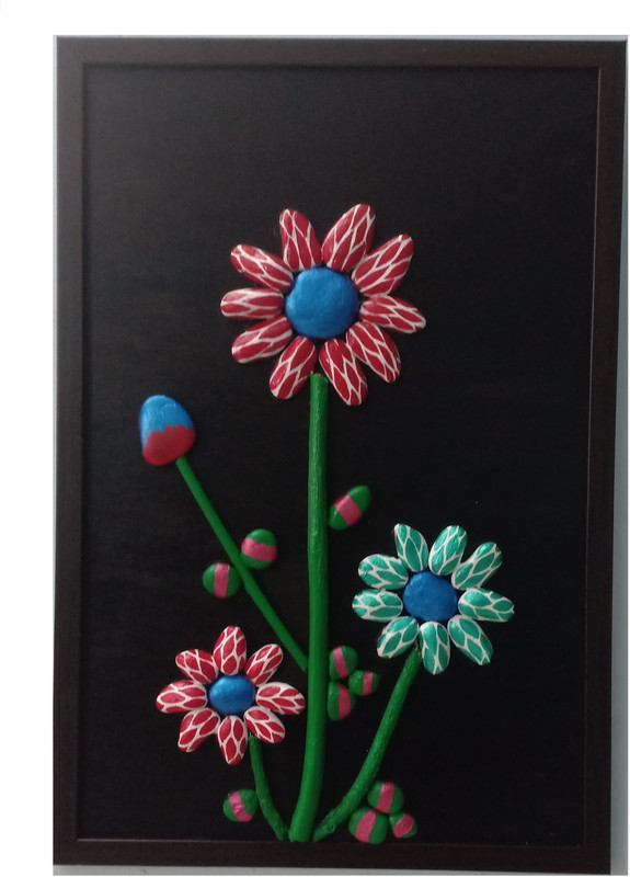 krish artworks Handmade painting pebble flowers Acrylic 18 inch x 12 inch Painting