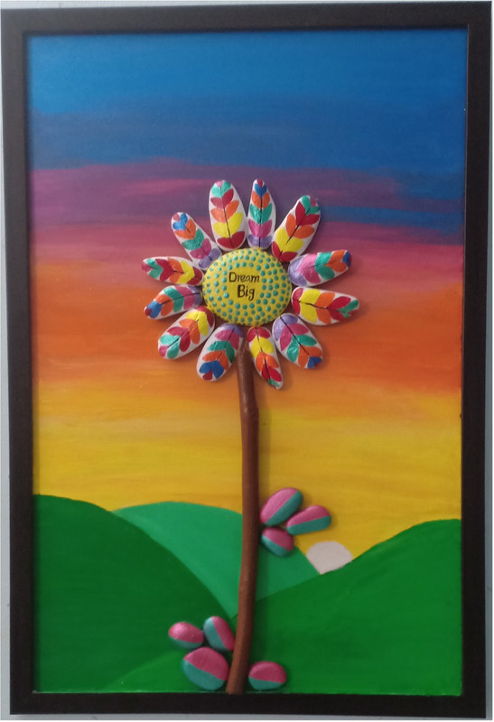 krish artworks Handmade painting Pebble flowers Acrylic 18 inch x 12 inch Painting
