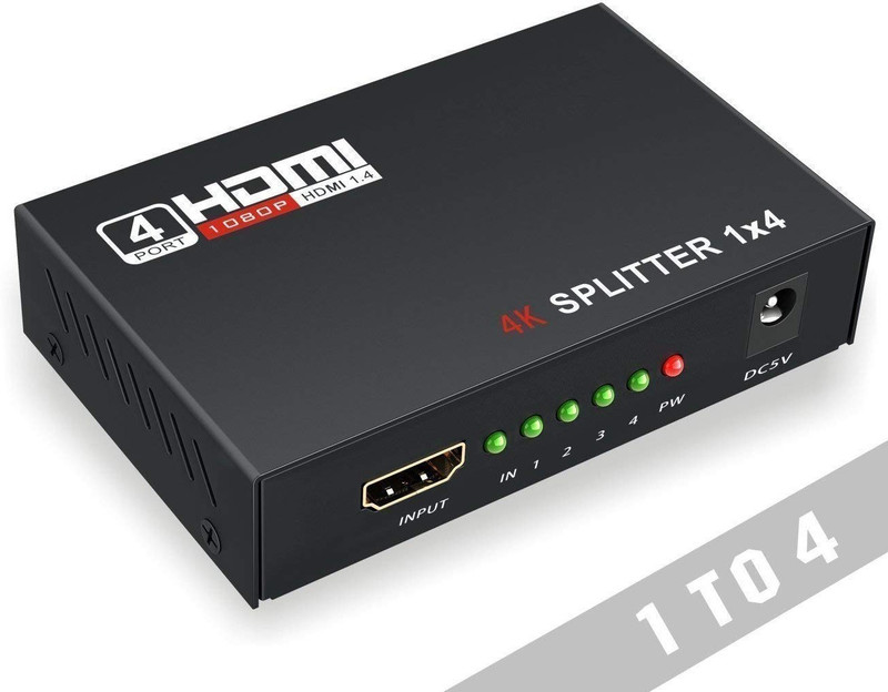 galaxy hi tech HDMI Splitter 1 x 4 1 HDMI Input to 4 HDMI Output V1.4 Powered 1x4 Ports Box Media Streaming Device(Black)