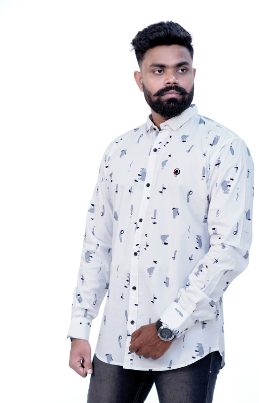 4ssss Men Printed Casual White Shirt