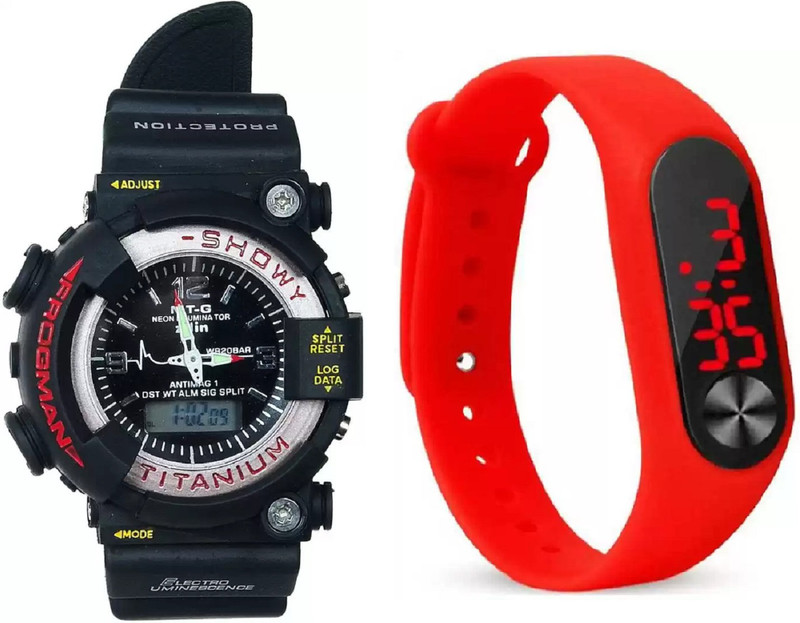 povty Digital sports black smart band branded material latest watches dual dial time & date fresh style beautiful (COMBO PACK OF 2) Analog-Digital Watch  - For Boys