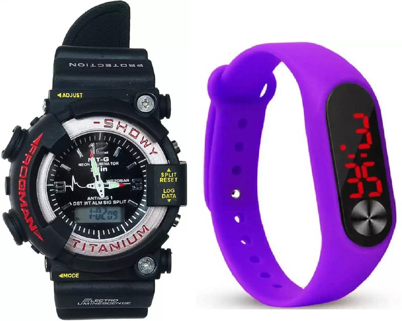 povty Digital sports black smart band branded material latest watches dual dial time & date fresh style beautiful (COMBO PACK OF 2) Analog-Digital Watch  - For Boys