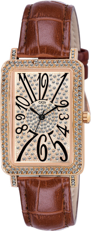 Buy Gedi Retro Bling Brown Belt Big Numbers Studded Dial Luxury