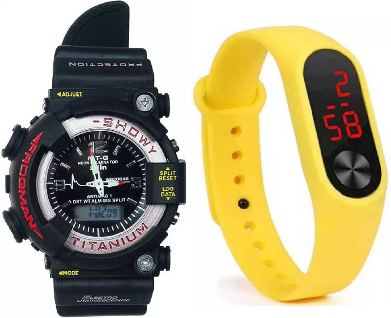 povty Digital sports black smart band branded material latest watches dual dial time & date fresh style beautiful (COMBO PACK OF 2) Analog-Digital Watch  - For Boys