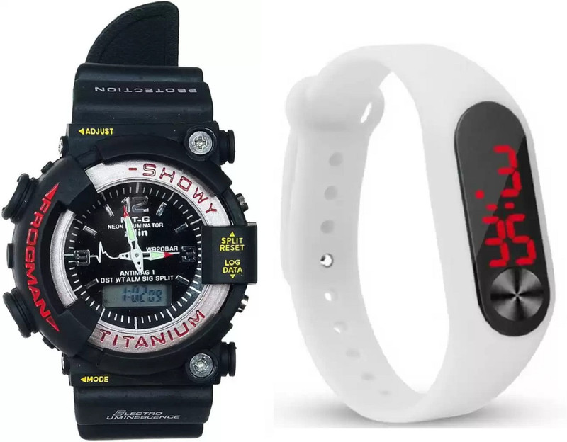 povty Digital sports black smart band branded material latest watches dual dial time & date fresh style beautiful (COMBO PACK OF 2) Analog-Digital Watch  - For Boys