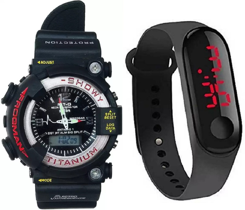povty Digital sports black smart band branded material latest watches dual dial time & date fresh style beautiful (COMBO PACK OF 2) Analog-Digital Watch  - For Boys