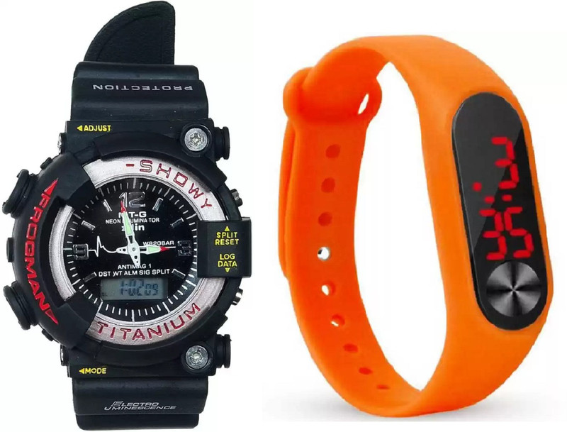povty Digital sports black smart band branded material latest watches dual dial time & date fresh style beautiful (COMBO PACK OF 2) Analog-Digital Watch  - For Boys