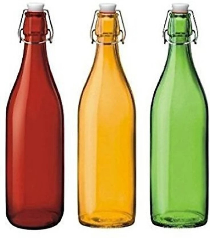 pundhir pu-Glass Bottle 1000 ml Bottle(Pack of 3, Multicolor)