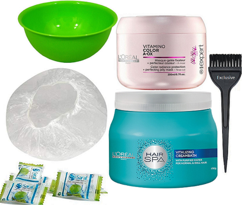 exclusive Hair Brush, Vitalizing creambath spa, Vitamino Color Masque, Bowl, Shower cap, magic Napkin pack of 3(6 Items in the set)