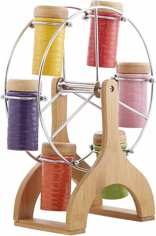 liveonshop Wheel Spice Rack with 6 Rotating Spices 1 Piece Condiment Set(Plastic, Wooden)