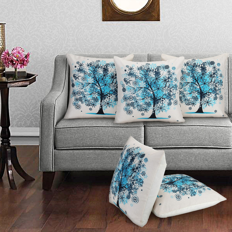 bantal Printed Cushions & Pillows Cover(Pack of 5, 40 cm*40 cm, Multicolor, White, Blue)