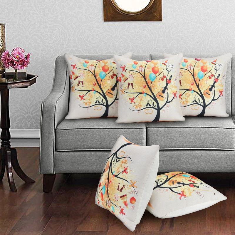 bantal Printed Cushions & Pillows Cover(Pack of 5, 40 cm*40 cm, Multicolor, White, Yellow)