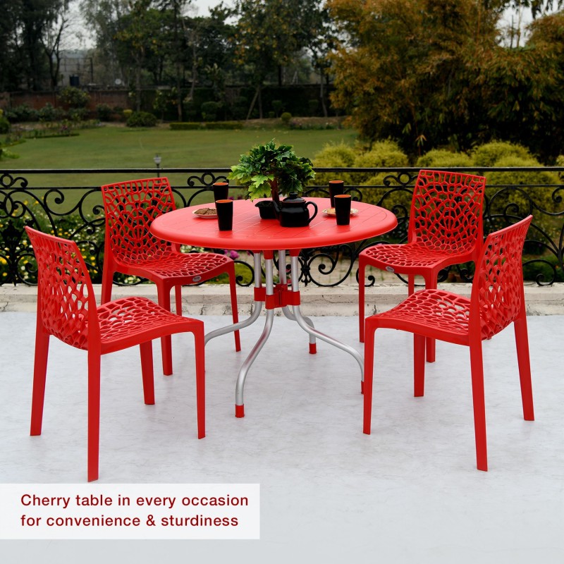 Supreme Plastic Outdoor Table(Finish Color - Red)
