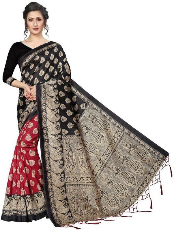 medlly Woven Fashion Art Silk Saree(Black)