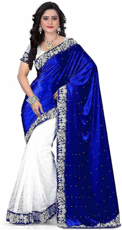 shiv fashion Embroidered Bollywood Velvet Saree(Blue)
