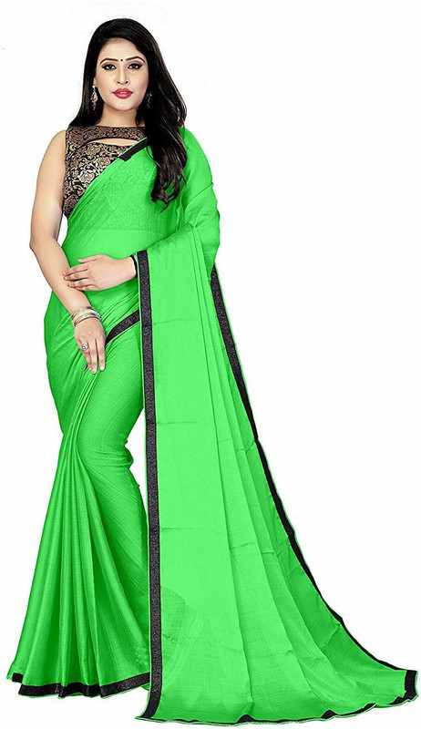 vedu creation Plain Assam Silk Chiffon Saree(Light Green)